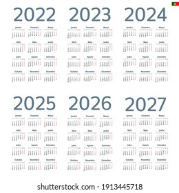 Portuguese calendar  2022 - 2027 on white background, week starts on Monday