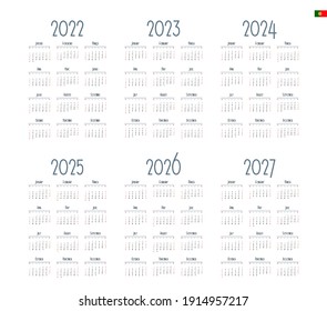 Portuguese calendar  2022 - 2027 on white background, week starts on Sunday 