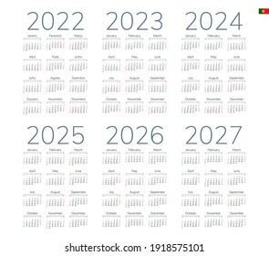 Portuguese calendar  2022 - 2027 on white background, week starts on Sunday 