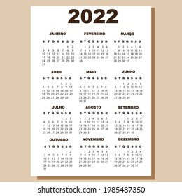 Calendario portugués 2022. La semana comienza con el lunes. Eps 10. A4, A3. Calendario portugués Mon-Sun sobre fondo blanco