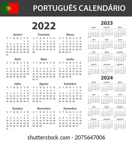 Portuguese Calendar for 2022-2024. Scheduler, agenda or diary template. Week starts on Monday