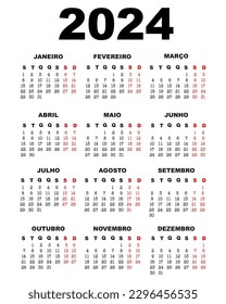 Portuguese calendar 2024. Week starts with Monday. A4, A3. Portuguese Calendar Mon-Sun on background	