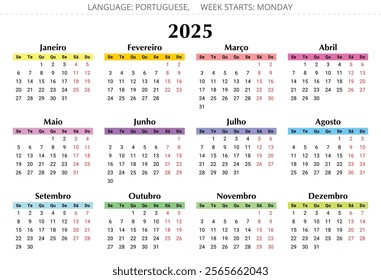 Portuguese calendar 2025 - Colorfull Portugal design illustration with 12 months