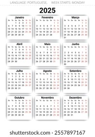 Portuguese calendar 2025 – modern Portugal design illustration for 12 months