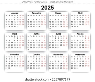 Portuguese calendar 2025 – modern Portugal design illustration for 12 months