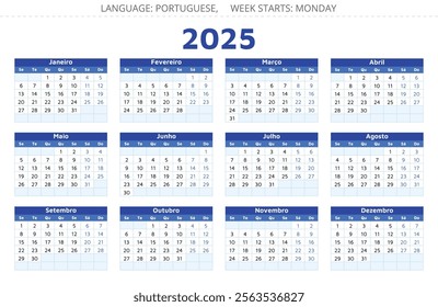 Portuguese calendar 2025 - Portugal design illustration with 12 months