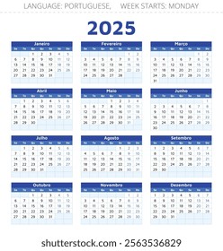 Portuguese calendar 2025 - Portugal design illustration with 12 months