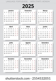 Portuguese calendar 2025 – yearly vector illustration of portugal