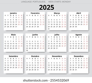 Portuguese calendar 2025 – yearly vector illustration of portugal