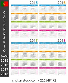 Portuguese calendar for years 2015-2018, week starts on Monday