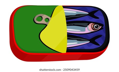 Portuguese canned sardines. Vector isolated illustration.