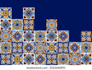 Fundo de azulejos de cerâmica portuguesa. Ornamento tradicional mediterrânico. Maijolica italiana ou espanhola.