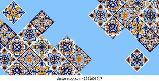 Portuguese ceramic tile background. Mediterranean traditional ornament. Italian or spanish majolica.