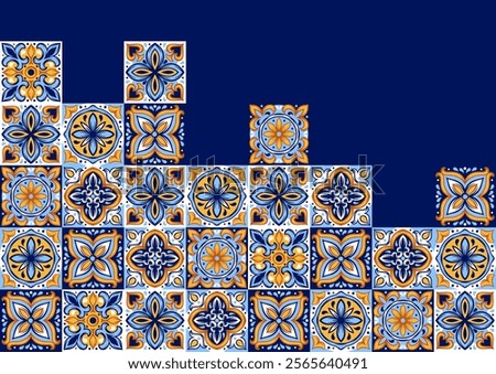Portuguese ceramic tile background. Mediterranean traditional ornament. Italian or spanish majolica.
