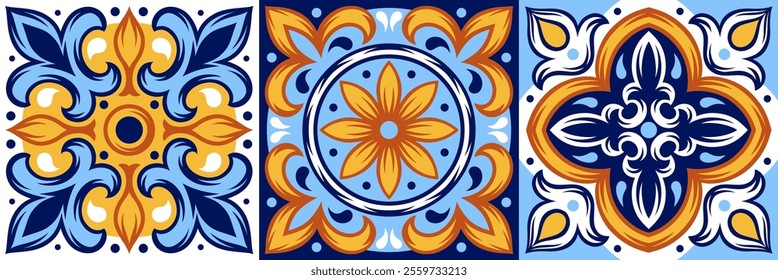 Portuguese ceramic tile pattern. Mediterranean traditional ornament. Italian or spanish majolica.