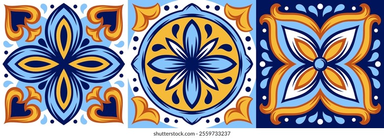 Padrão português de azulejos cerâmicos. Ornamento tradicional mediterrânico. Maijolica italiana ou espanhola.