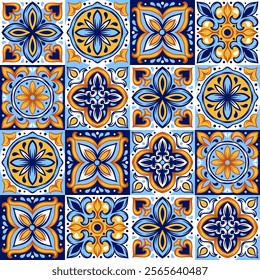 Padrão português de azulejos cerâmicos. Ornamento tradicional mediterrânico. Maijolica italiana ou espanhola.