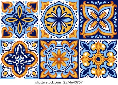 Portuguese ceramic tile pattern. Mediterranean traditional ornament. Italian or spanish majolica.