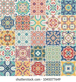 portuguese color tiles azulejos. Abstract background. Vector hand drawn illustration, typical portuguese ceramic tiles. Seamless pattern.