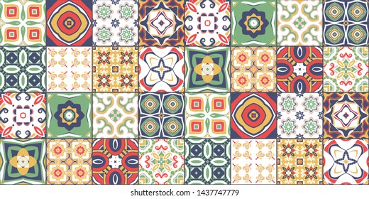 portuguese color tiles azulejos. Abstract background. Vector hand drawn illustration, typical portuguese ceramic tiles. Seamless pattern.