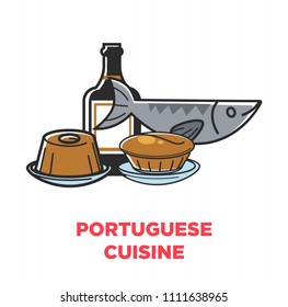 Portuguese cuisine food and drink vector symbols