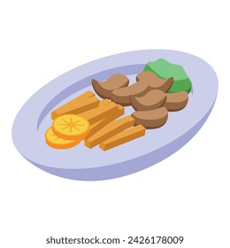 Portuguese cuisine food icon isometric vector. Portugal cod. Tart meat