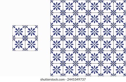 portuguese decorative tile ceramic illustration in seamless pattern decorative style template.