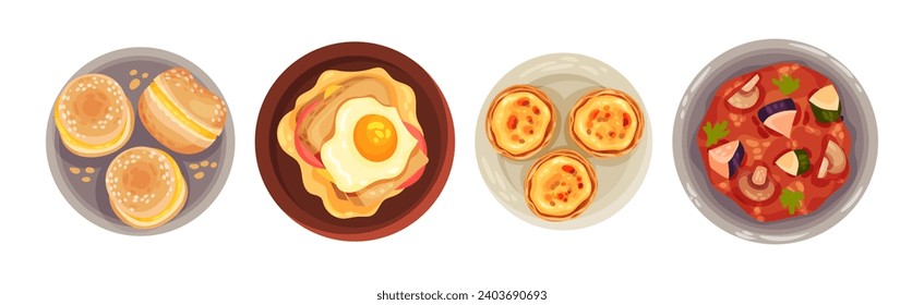 Portuguese Dishes and Main Courses View from Above Vector Set
