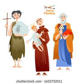 Portuguese Festival “Santos Populares” (Popular Saints). Santo Antônio, São João, São Pedro (Saint Anthony, Saint John, Saint Peter). Vector Illustration.