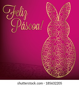 Portuguese filigree bunny 'Happy Easter' card in vector format