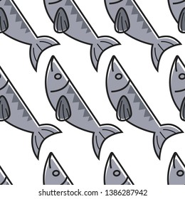 Portuguese fish seamless pattern sardine travel to Portugal vector seafood underwater animal fins and tail traditional cuisine national food endless texture fishing and fishery product wallpaper print