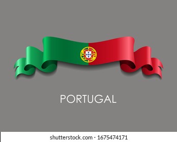 Fondo de cinta ondulada de la bandera portuguesa. Ilustración vectorial.