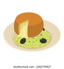 Portuguese food icon isometric vector. Francesinha with potato and black olive. Portuguese traditional cuisine, national dish