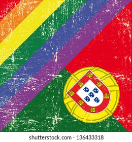 Portuguese and gay grunge Flag Mixed grunge gay flag with Portuguese flag.