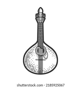 Portuguese guitar fado sketch engraving vector illustration. Scratch board imitation. Black and white hand drawn image.