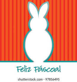 Portuguese "Happy Easter" bright bunny cut out card in vector format.