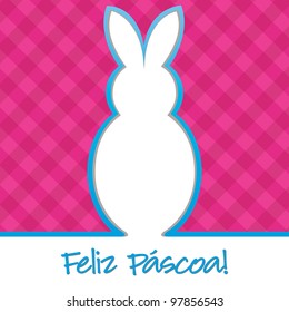 Portuguese "Happy Easter" bright bunny cut out card in vector format.