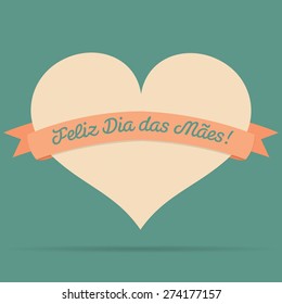 Portuguese Heart with ribbon Happy Mother's Day card in vector format.