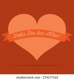 Portuguese Heart with ribbon Happy Mother's Day card in vector format.