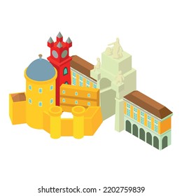 Portuguese landmark icon isometric vector. Pena palace, arc de triomphe in lisbon. Architecture, history, culture