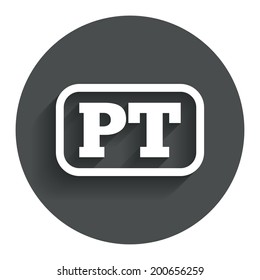 Portuguese language sign icon. PT Portugal translation symbol with frame. Circle flat button with shadow. Modern UI website navigation. Vector