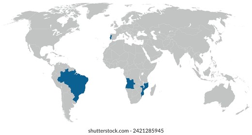 Portuguese language speaking countries on political map of the world