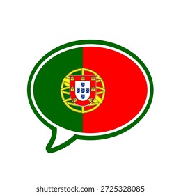 Burbuja del discurso del idioma portugués con la bandera de Portugal, icono del Vector