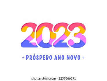 Portuguese lettering Próspero ano novo. Happy New Year 2023. Vector illustration