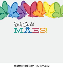 Portuguese line of butterflies Mother's Day card in vector format.