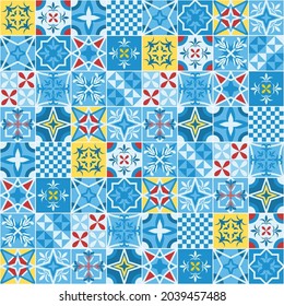 Portuguese or Mexican style tiles background. Blue azulejos tiles from Portugal.