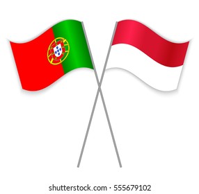 Portuguese and Monegasque crossed flags. Portugal combined with Monaco isolated on white. Language learning, international business or travel concept.