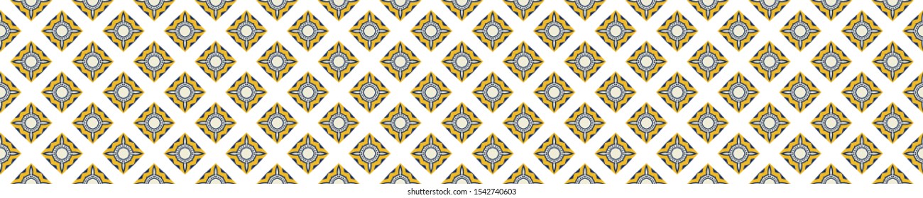 Portuguese Mosaic Tile Seamless Border Pattern. Ceramic Azulejo Style. Tiled Motif Graphic Banner. Traditional Portugal Tourism Ribbon Trim.Travel Brochure Background. Packaging Design Vector EPS 10