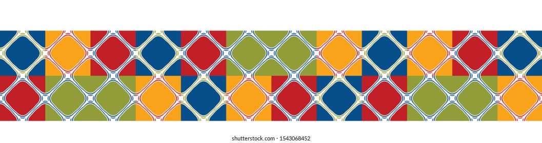 Portuguese Mosaic Tile Seamless Border Pattern. Ceramic Azulejo Style. Tiled Motif Graphic Banner. Traditional Portugal Tourism Ribbon Trim.Travel Brochure Background. Packaging Design Vector EPS 10