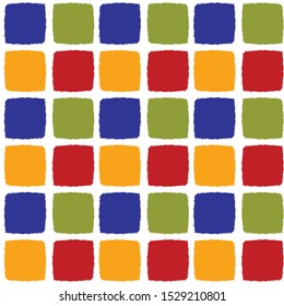 Portuguese Mosaic Tile Seamless Pattern. Ceramic Azulejo Style Effect. Square Motif Graphic Backdrop. Traditional Portugal Tourism Poster, Travel Brochure Background. Packaging Design Vector EPS 10